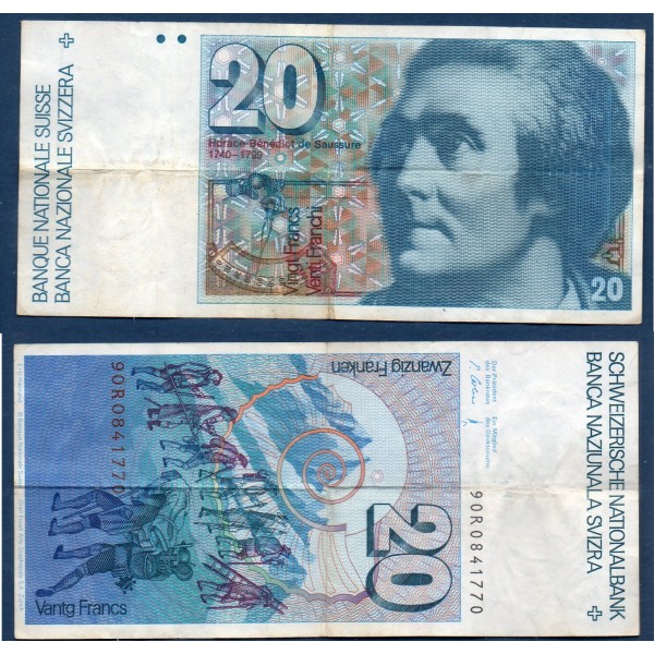 Suisse P.55i, TB, Billet de 20 Francs 1986 Bénédict de Saussure