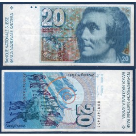 Suisse P.55b, TTB, Billet de 20 Francs 1980 Bénédict de Saussure