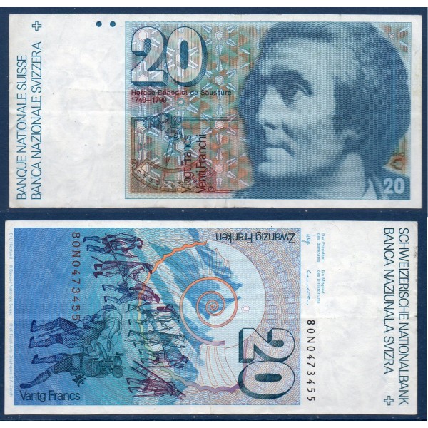 Suisse P.55b, TTB, Billet de 20 Francs 1980 Bénédict de Saussure