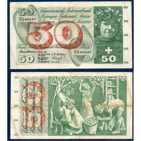 Suisse P.47b, TTB- Billet de 50 Francs 1957 Cuillette pommes