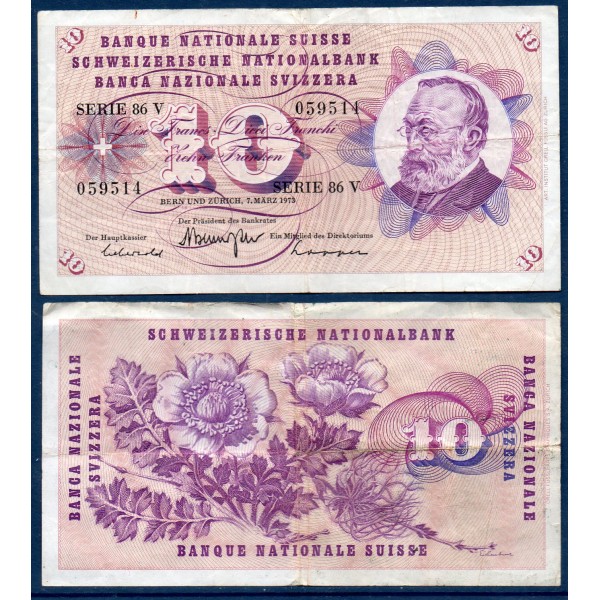 Suisse P.45s, TTB, Billet de 10 Francs 7.3.1973 Keller