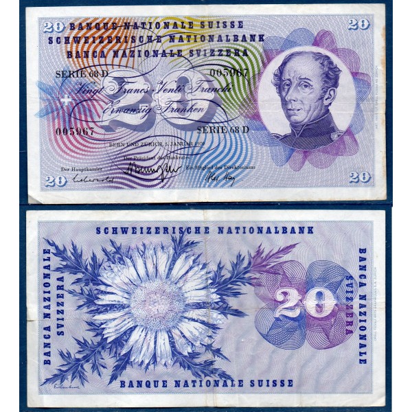 Suisse P.46r, TTB Billet de 20 Francs 5.1.1970 Guillaume Henri-Dufour