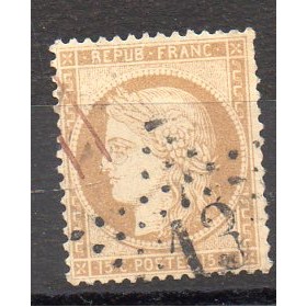 Timbre France Yvert No 59 Type Cérès 15c bistre Oblitéré étoile de Paris