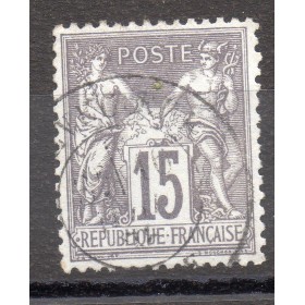 Timbre France Yvert No 77 Type II Sage 15c gris Oblitéré