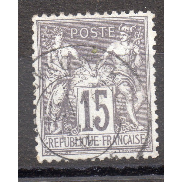 Timbre France Yvert No 77 Type II Sage 15c gris Oblitéré