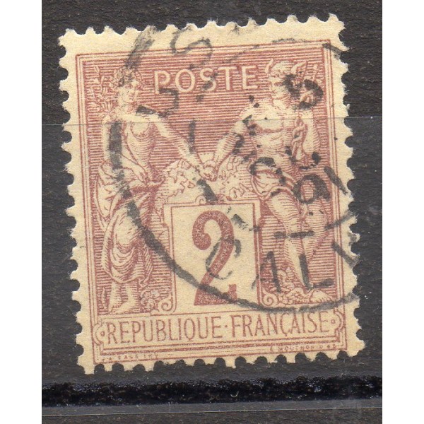 Timbre France Yvert No 85 Type II Sage 2c brun-rouge Oblitéré