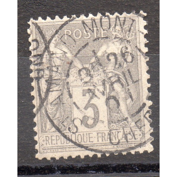 Timbre France Yvert No 87 Type II Sage 3c gris Oblitéré