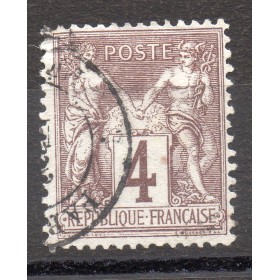 Timbre France Yvert No 88 Type II Sage 4c lilas-brun Oblitéré