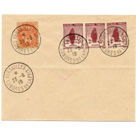 Rare enveloppe avec bande de 3 timbres orphelins de la guerre France 148 Timbre brun lilas oblitérés congrès de la paix