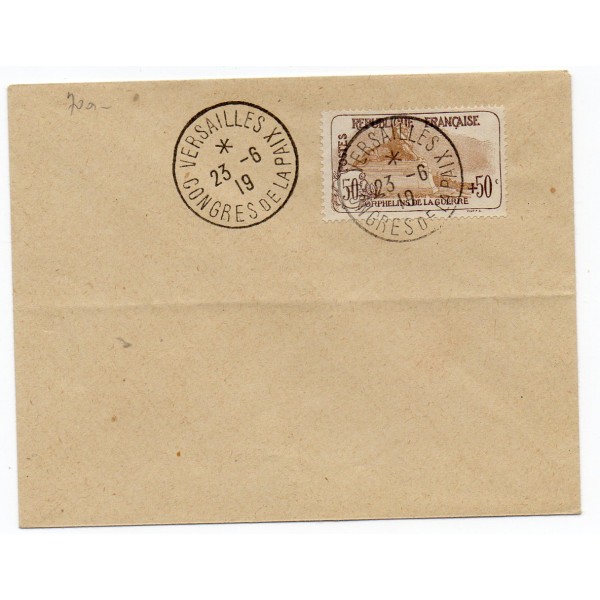 Rare enveloppe avec timbre orphelins de la guerre France 153 brun oblitéré congrès de la paix