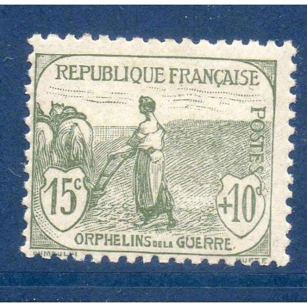 Timbre France Yvert No 150 Orphelin de la Guerre gris-Vert neuf **