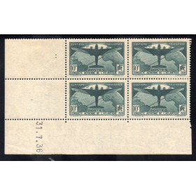 Bloc de 4 coin daté du timbre France Yvert No 321 Traversée de l'atlantique sud vert 2t neuf * avec charnière 2t neufs**