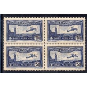 Timbres France Poste Aérienne Yvert 6 en bloc de 4 avion survolant Marseille bleu neuf **