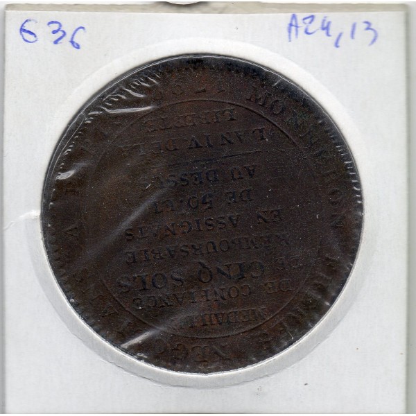 Monneron 5 sols Type IId 1792 TB monnaie de confiance