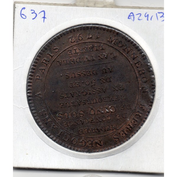 Monneron 5 sols Type IIf 1792 Sup-, France monnaie de confiance
