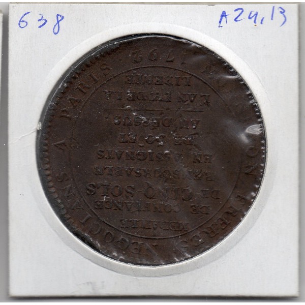 Monneron 5 sols Type 2d 1792 TTB, monnaie de confiance