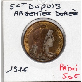 Monnaie argentée dorée 5 centimes dupuis 1916 France pièce de nécessité