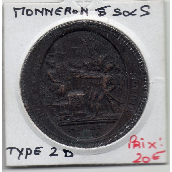 Monneron 5 sols Type IId 1792 TB+, monnaie de confiance