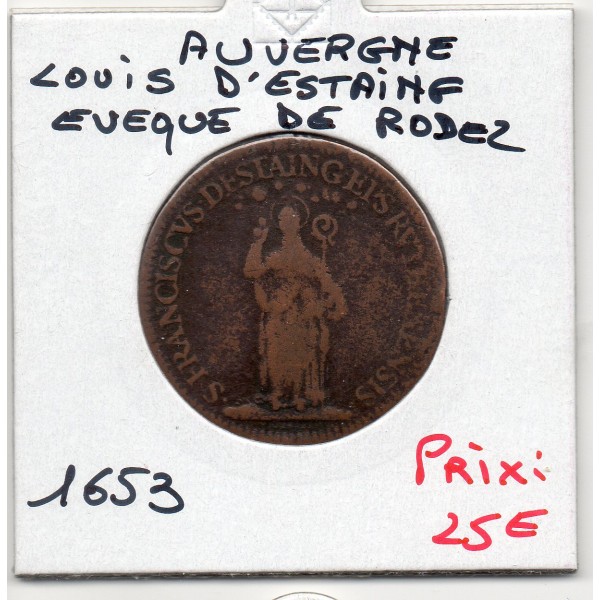 Jeton Auvergne, Louis d'Estaing Evêque de Rodez 1653 TB