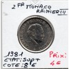 Monaco Rainier III 2 Francs 1981 Sup+, Gad.151
