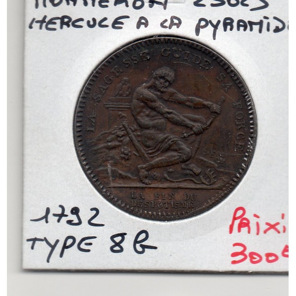 Monneron 2 sols Type 8b 1792 Sup-, hercule et Pyramide