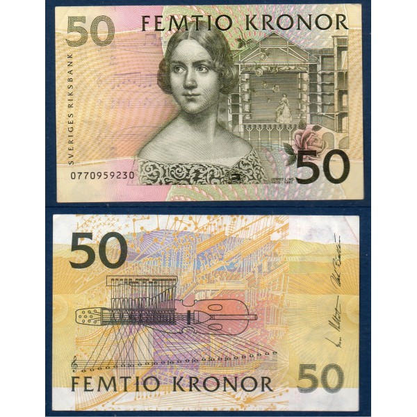 Suède P.62a, TTB Billet de 50 Kronor 1996-2002 Jenny Lind
