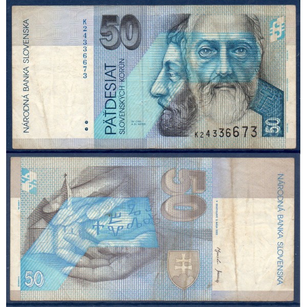 Slovaquie P.21d, TB Billet de 50 Korun 2002 St Cyril et Method