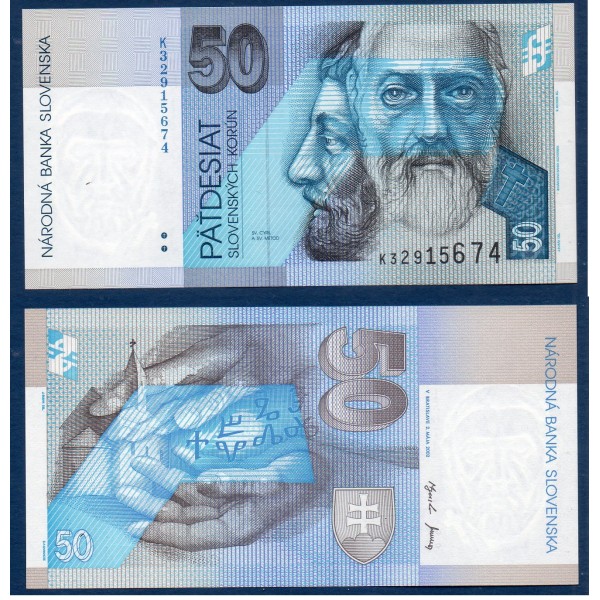 Slovaquie P.21d, neuf Billet de 50 Korun 2002 St Cyril et Method
