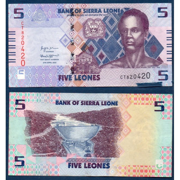 Sierra Leone P.36, TTB Billet de 5 leones 2022 Sengbe Pieh