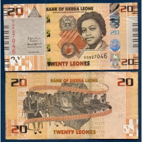 Sierra Leone P.38a, TTB Billet de 20 leones 2022 Constance Cummings-John