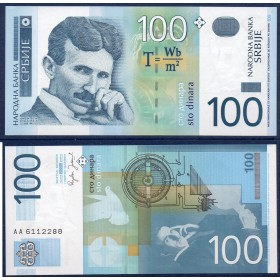 Serbie P.41b, neuf Billet de 100 Dinara 2004 Nikola Tesla
