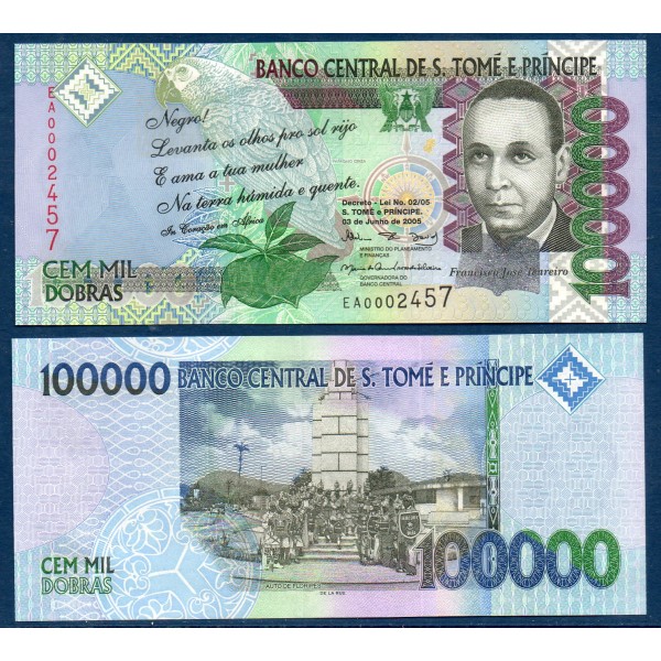Sao Tomé et Principe P.69a, Neuf, Billet de 100000 Dobras 2005 Tenreiro