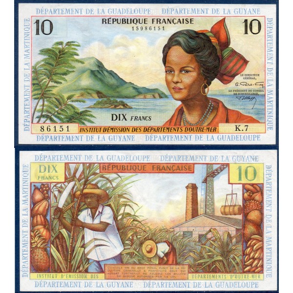 Antilles Françaises P.8b, TTB Billet de 10 francs 1964