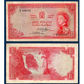 Rhodésie P.25a, TB-, Billet de 1 pound 4.9.1964 Elizabeth II monochrome