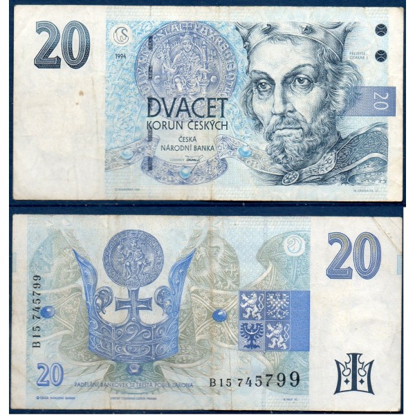 Republique Tchèque P.10b TB Billet de 20 Korun 1994 Série B