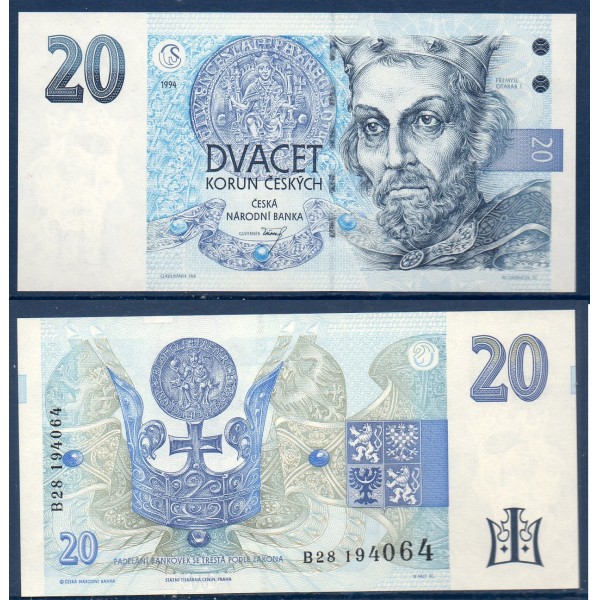 Republique Tchèque P.10b, Neuf Billet de 20 Korun 1994 Otakar I