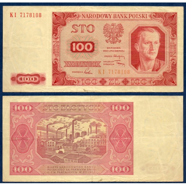 Pologne P.139a, TTB, Billet de 100 Zlotych 1948 Usine