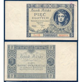 Pologne P.72, TTB Billet de 5 zlotych 1930