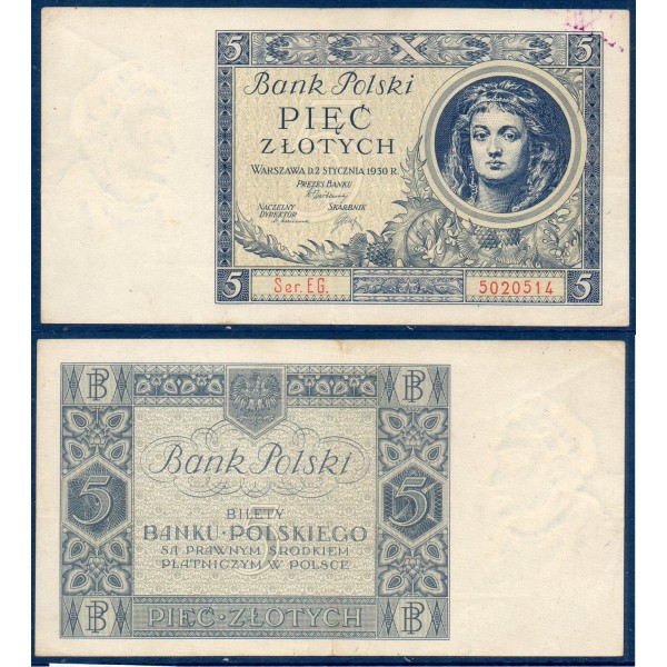 Pologne P.72, TTB Billet de 5 zlotych 1930