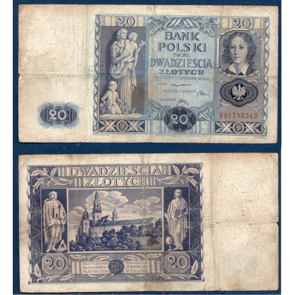 Pologne P.77, B, Billet de 20 zlotych 1936 Emilie Plater