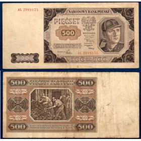 Pologne P.140, TB Billet de 500 Zlotych 1948 Mineur