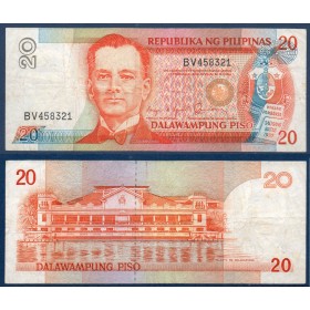 Philippines P.170b, TTB Billet de 20 Piso 1985-1994 Manuel Quezon