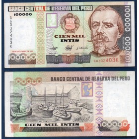 Perou P.145, Spl Billet de 100000 Intis 1989 Francisco Bolognesi