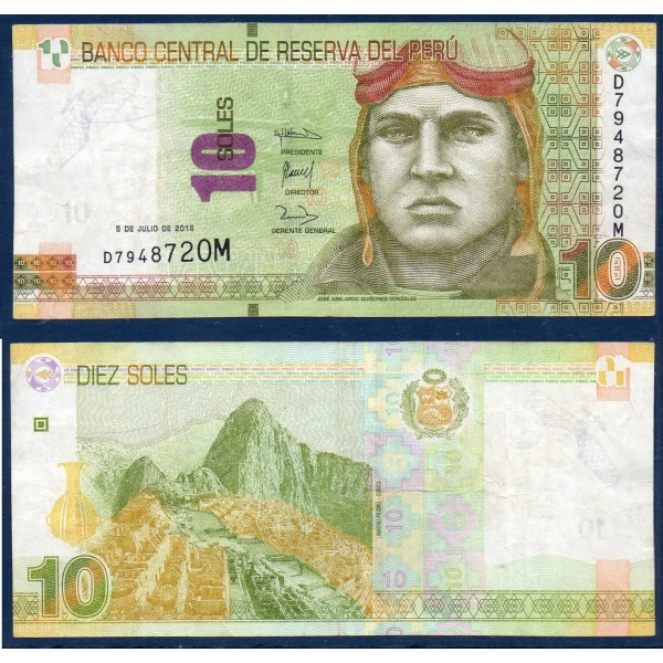 Perou P.192b, TTB Billet de 10 Soles 2018 Jose Quinones Gonzales