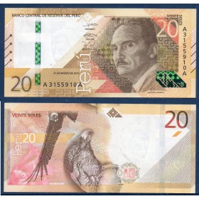 Perou Pi.197a, Spl Billet de 20 Soles 2019 Jose Maria Arguedas