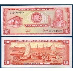 Perou P.100b, neuf Billet de 10 Soles 1969-1974 Garcilaso Inca de la Vega