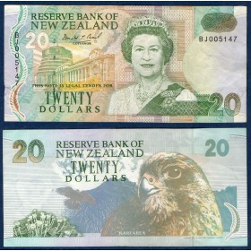 Nouvelle Zelande P.183, TTB Billet de 20 Dollars 1994 Karearea