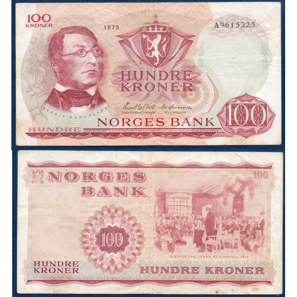 Norvège P.38g, TTB- Billet de 100 Kroner 1973-1976 Henrik Wergeland