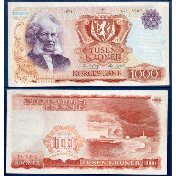 Norvège P.40b, TTB Billet de 1000 Kroner 1978-1985 Henrik Ibsen