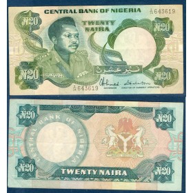 Nigeria P.26c, TTB, Billet de 20 Naira 1984-2000 Murtala Muhammed